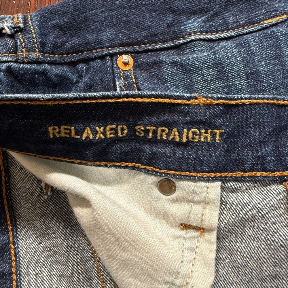 American Eagle Jeans Mens 38x30 Blue Relaxed Straight Dark Wash Faded Whiskers - Picture 7 of 10